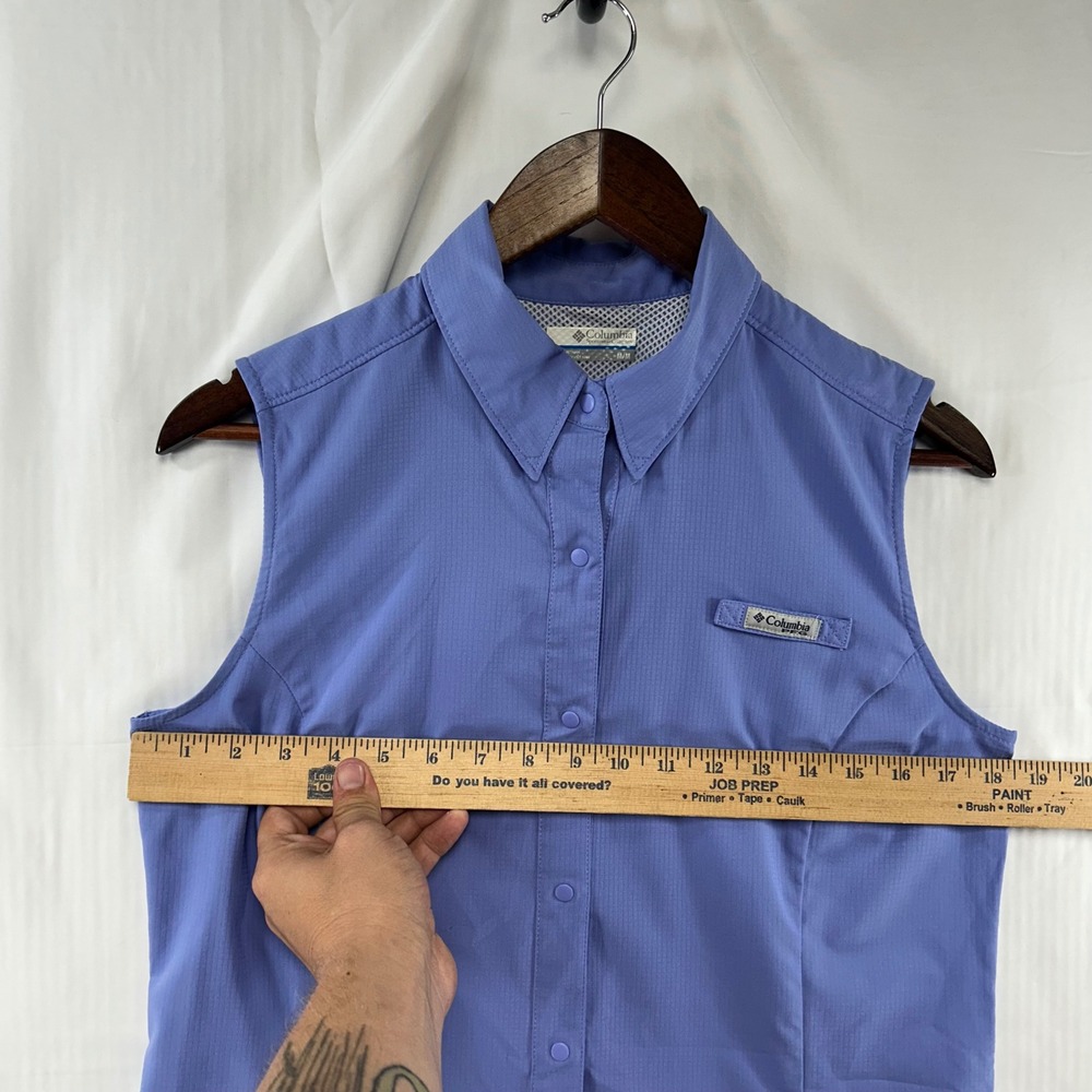 Columbia PFG Tamiami Shirt Womens Medium Blue Sleeveless Vented Snap Front - Picture 8 of 12